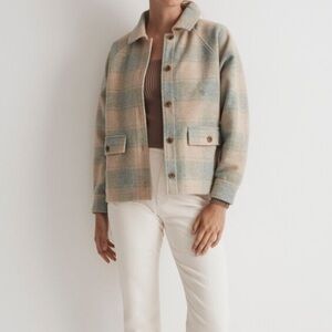 Madewell Plaid Jacket in Beige and Blue